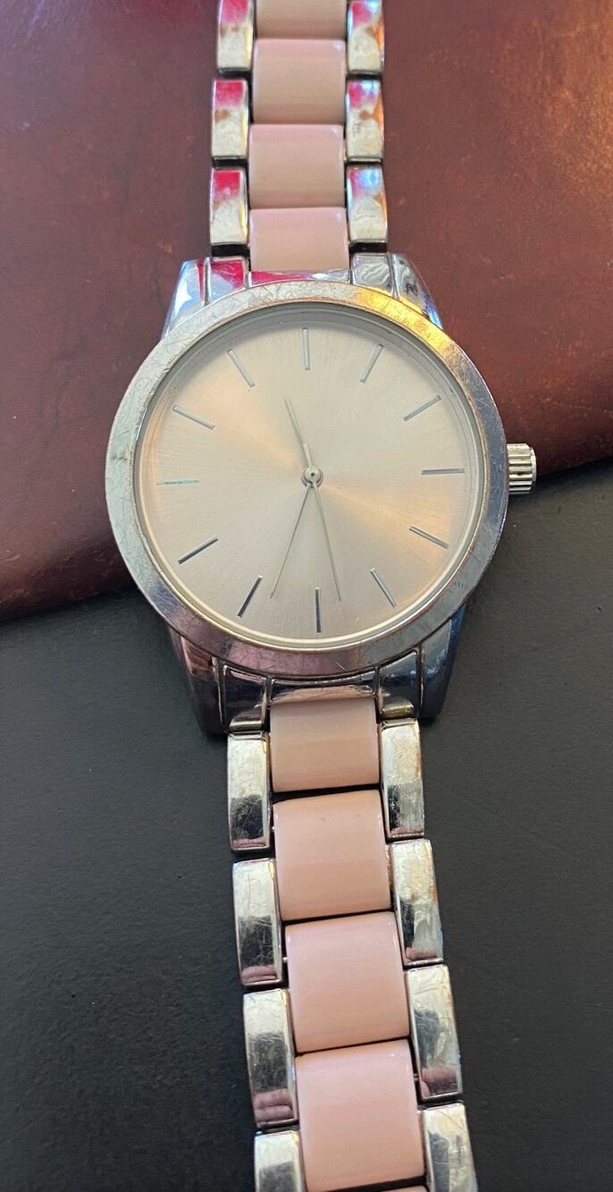 Women's Joe Fresh 38mm Watch, Silver Tone and Pale Pink Link Band